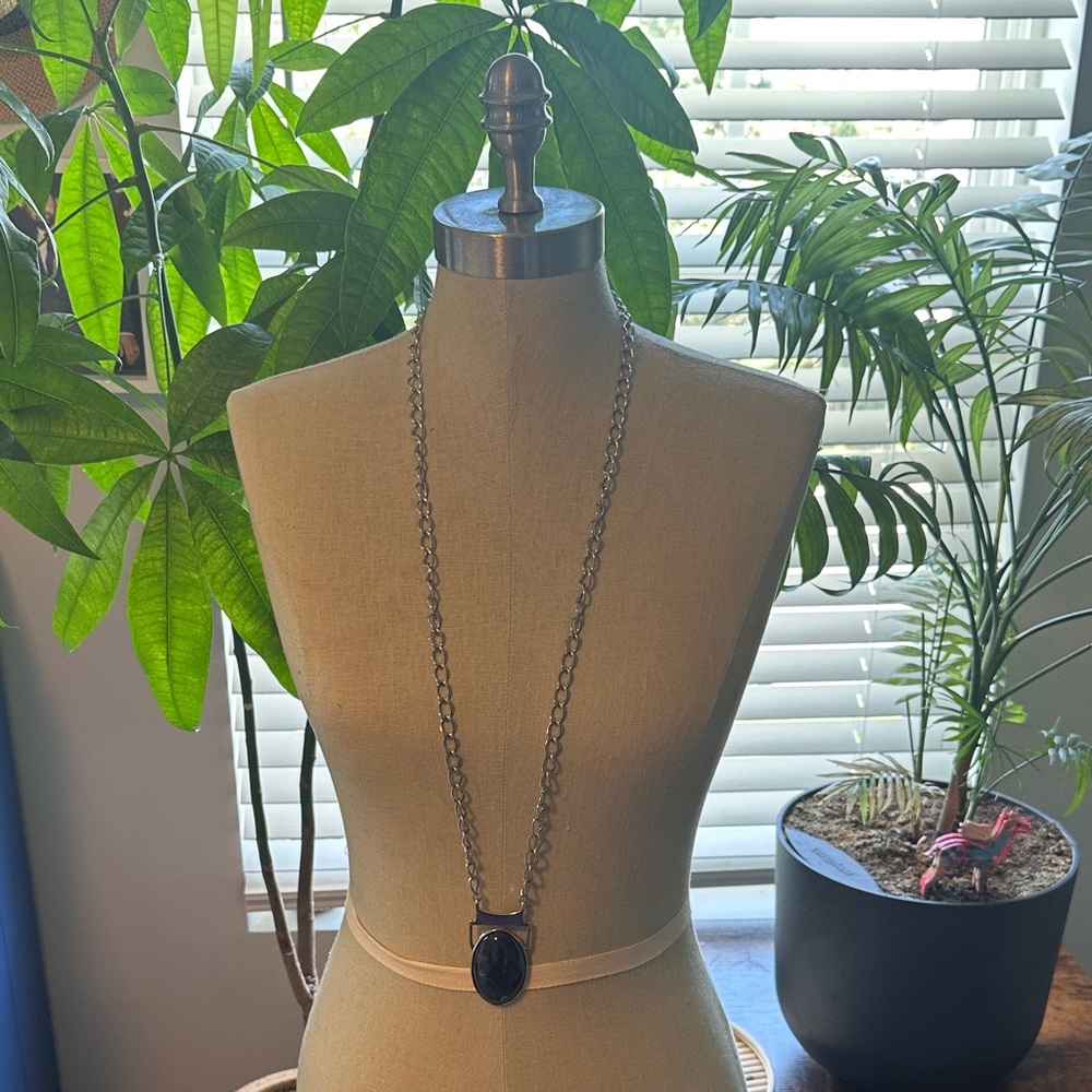 Lia Sophia Silver Necklace with Black Pendant